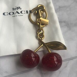 Coach Gold-Tone Keychain with Red Glitter Cherry Charm